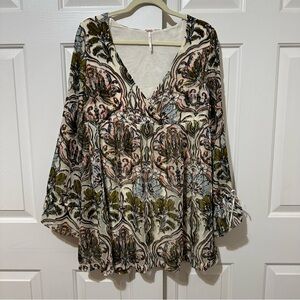 Free People Mystic Charm Light Combo Burnout Velvet Mini Babydoll Dress BOHO M